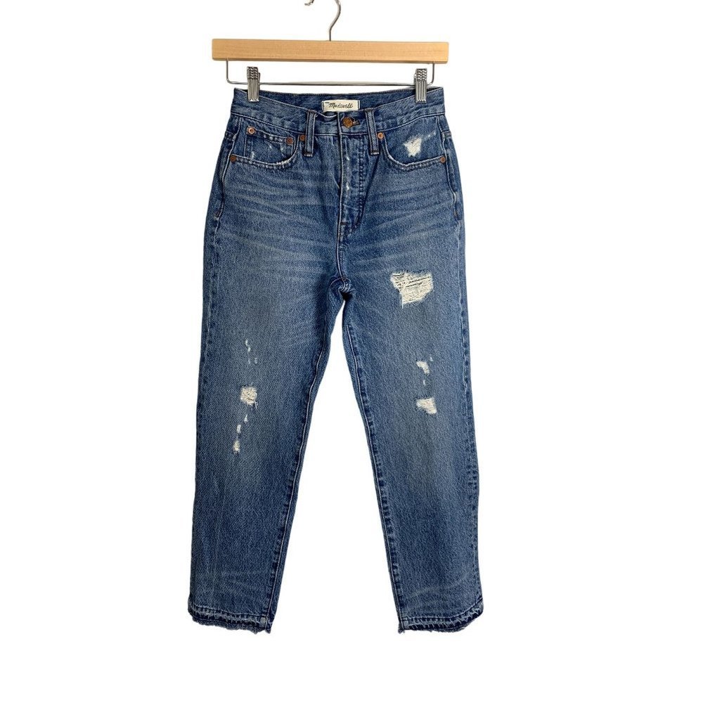 Madewell Straight Jeans Size 24 Distressed Raw Hem Straight Leg